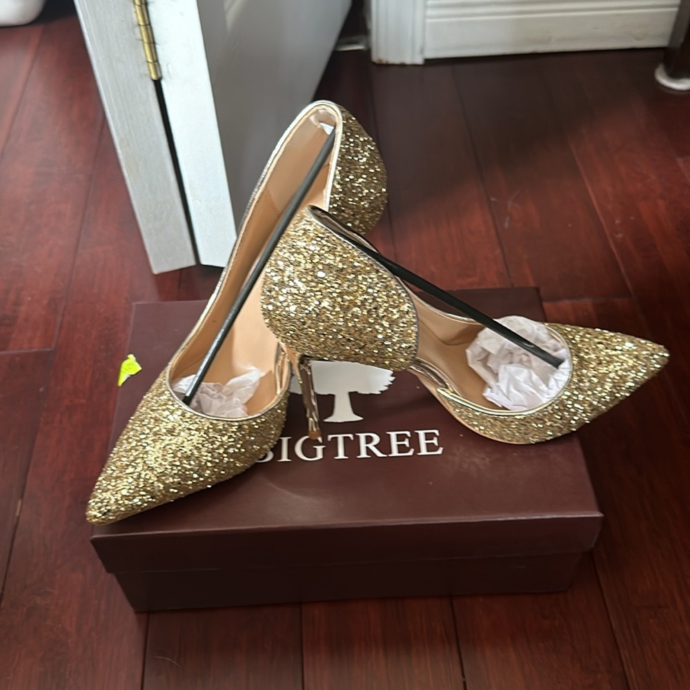 Gold sparkly heels